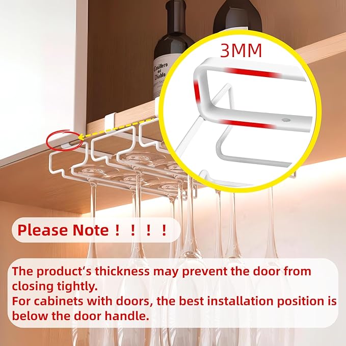LINFIDITE 2 Pack Wine Glass Holder Stemware Rack Hanger Under Cabinet Wine Glass Rack Kitchen Hanging Storage Rack Organizer,White