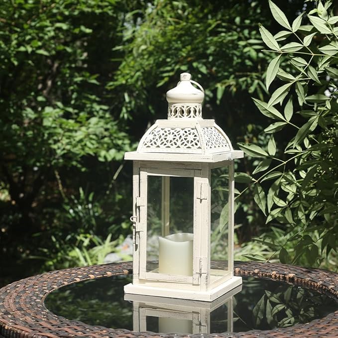NEEDOMO 14.4" Lanterns Decorations Indoor, Hanging Candle Lantern Outdoor, Vintage Large Lantern Decor with Clear Glass, Metal Candle Holder for Home, Table, Patio, Rustic Farmhouse Wedding, Christmas
