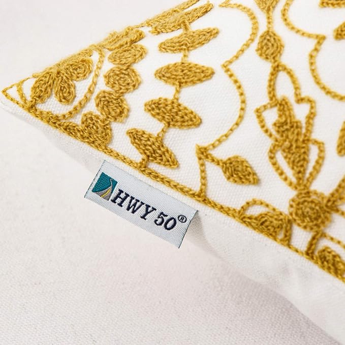 HWY 50 Yellow Decorative Throw Pillow Covers 18x18 Inch (1 Piece), Embroidered Cotton Farmhouse Cushion Cover Pillow Case for Sofa Couch Living Room Bed, Little Sunflower