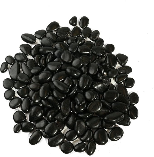 6 LBS River Rocks, StoneCreek, Decorative Garden Stones for Plant Landscaping, Polished Gravel Filler Pebbles for Home Decoration, Vases, Succulents, Flower Beds and Fish Tanks (Black, Medium)