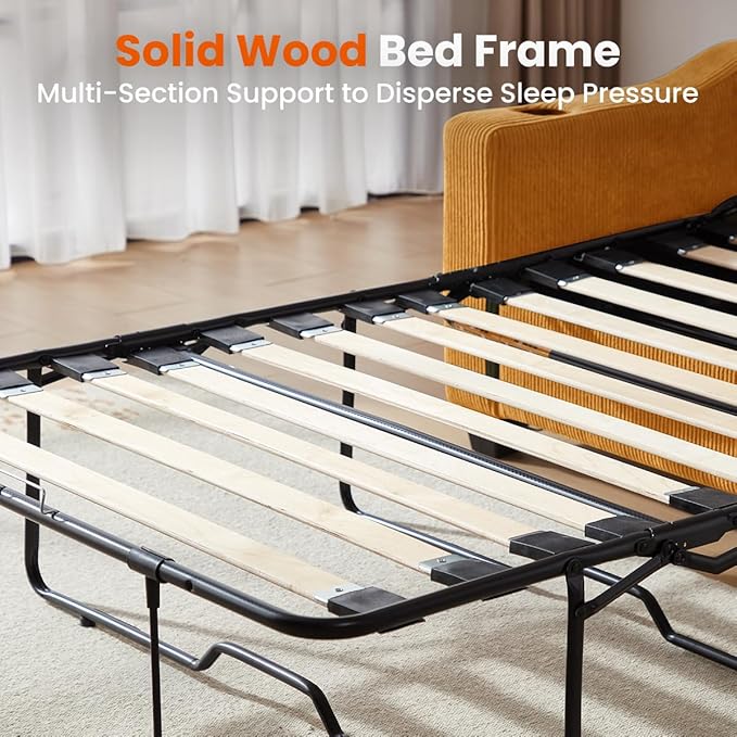 Pull Out Sofa Bed, Full Size Sleeper Sofa, 2-in-1 Convertible Corduroy Couch with USB Charging, Memory Form Couch for Living Room, Apartment and Small Space (Mustard Yellow, Corduroy - Full Size)