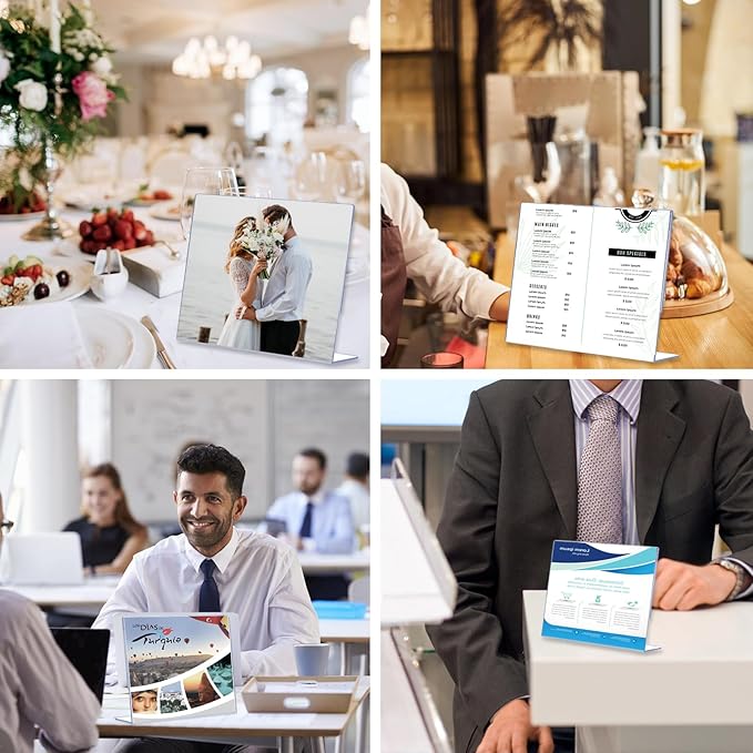 6 Pack L Shape Slanted Back 11x8.5 Plastic Sign Holders with Anti-Slip Pads, Business & Store Acrylic Tabletop Display Stand for Flyers, Menus, Documents, Price, Promotions, Wedding, Party Decoration