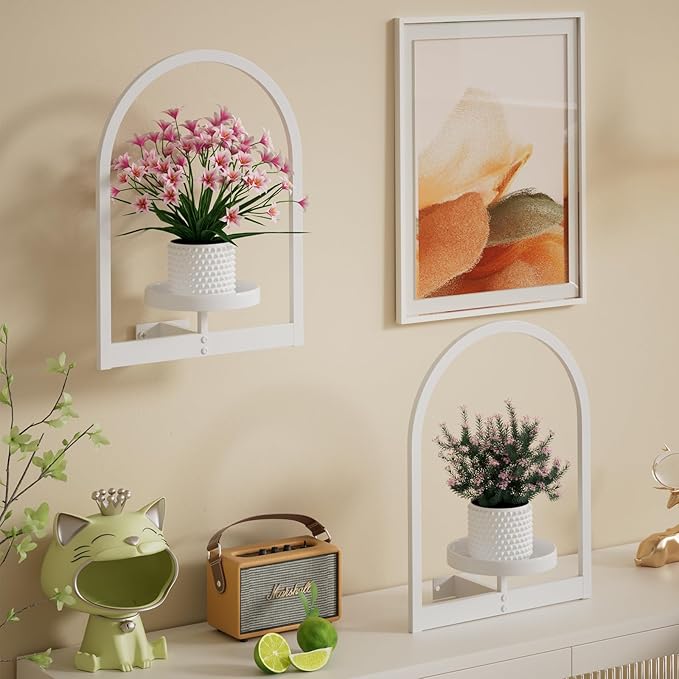 Wall Plant Holder, Wall Planter for Indoor Plants, Window Plant shelves for Multiple Plants Indoor Outdoor, Framed Plant Holder for Home Decor (3 Pack)