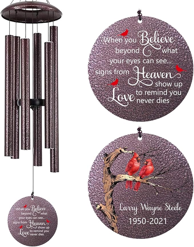 Personalized Sympathy Wind Chimes, Cardinal Wind Chime, in Memory for Loss of Loved Dad/Mom/Ones, Metal Memorial Sympathy Gifts, 36inch Deep Tone Wind Chime, in Loving Memory