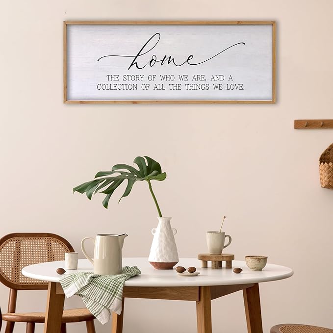 Home The Story of Who We Are Sign Farmhouse Family Wall Decor 32x12 Inch Plaque Wood Framed Art for Hanging (Wood)