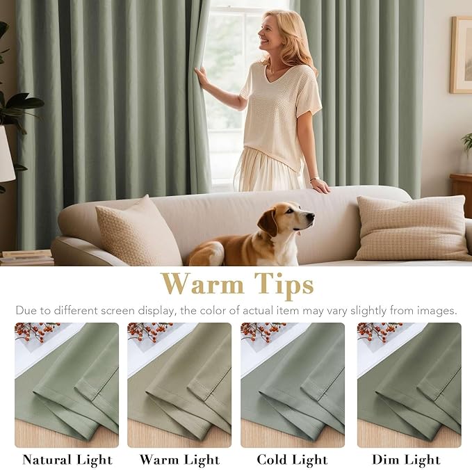 H.VERSAILTEX Room Darkening Curtains for Living Room Light Reducing Thermal Insulated Window Treatment Panels/Drapes Grommet Top 2 Panels Sea Grass - 52 x 96 Inches