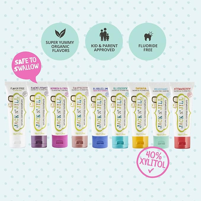 Jack N' Jill Natural Toothpaste for Baby and Infants - Fluoride Free Training Toothpaste, 40% Xylitol, BPA Free - Banana, 1.76 oz (Pack of 2)