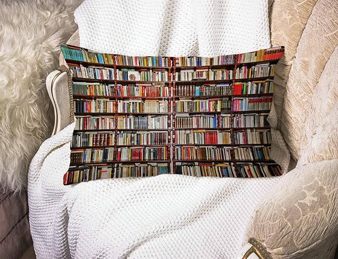 Library Bookshelf Farmhouse Pillow Covers 12" x 20" Lumbar Pillow Covers Home Decorative Cotton Linen Cushion Case for Sofa Couch Housewarming Family Room Décor