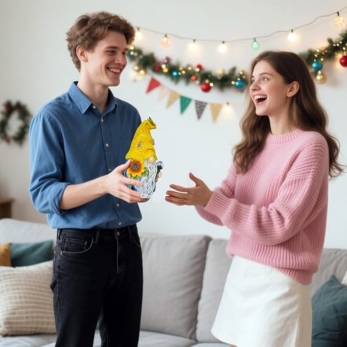 Garden Gnomes Outdoor Decor Solar Gnomes Statues with Butterfly Bee Sunflower Led Lighted Dwarf Outside Decorations for Yard Patio Lawn Ornaments Gifts for Women Mom