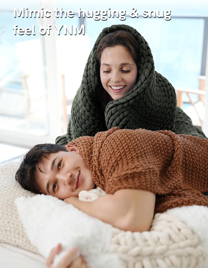 YnM Chunky Throw Blanket, Medium-Weight, Hand Knitted, Skin Friendly, Ventilated and Breathable, Machine Washable, Home Décor Piece for Couch, Sofa and Bed (Olive, 40x50 Inch)