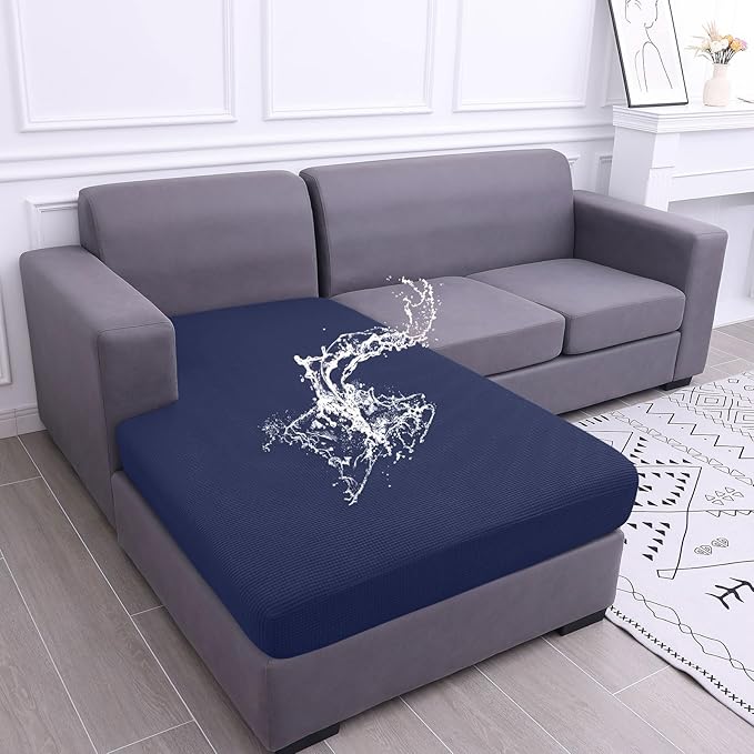 hyha Waterproof Sectional Couch Covers, Non Slip Sofa Couch Cushion Covers L Shape, Thick Stretch Jacquard Fabric, Washable Sofa Slipcovers with Elastic Bottom (1 Piece for Chaise XL, Navy)
