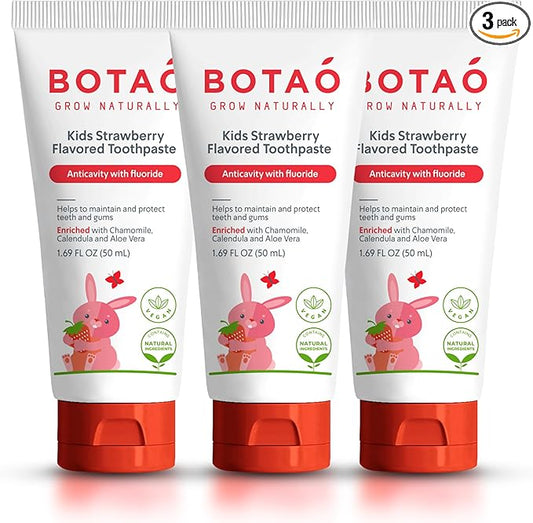 Kids Toothpaste | Natural Strawberry Flavored Anticavity Fluoride Toothpaste Maximum Cavity Protection| EWG Verified, Vegan, SLS Free, Safe to Swallow, Aloe Vera (3Pack)