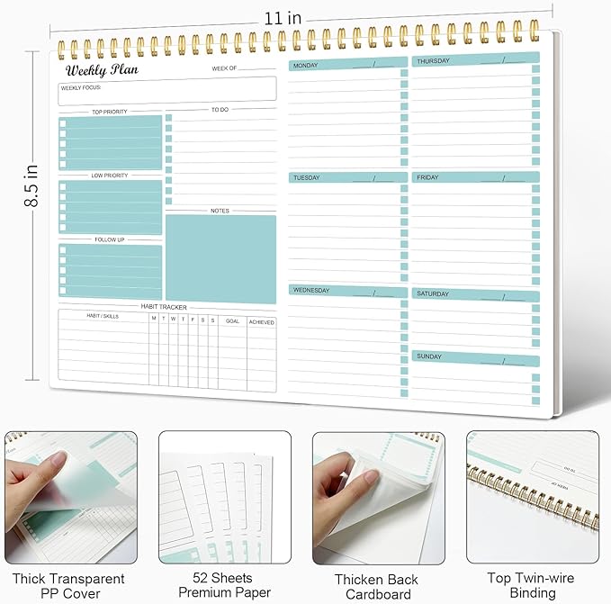 Weekly Planner Notepad Undated Weekly Goals Schedule Planner To Do List Notebook Planning Pad Calendars Organizers Habit Tracker Journal for Man & Women,52 Weeks (8.5x11")