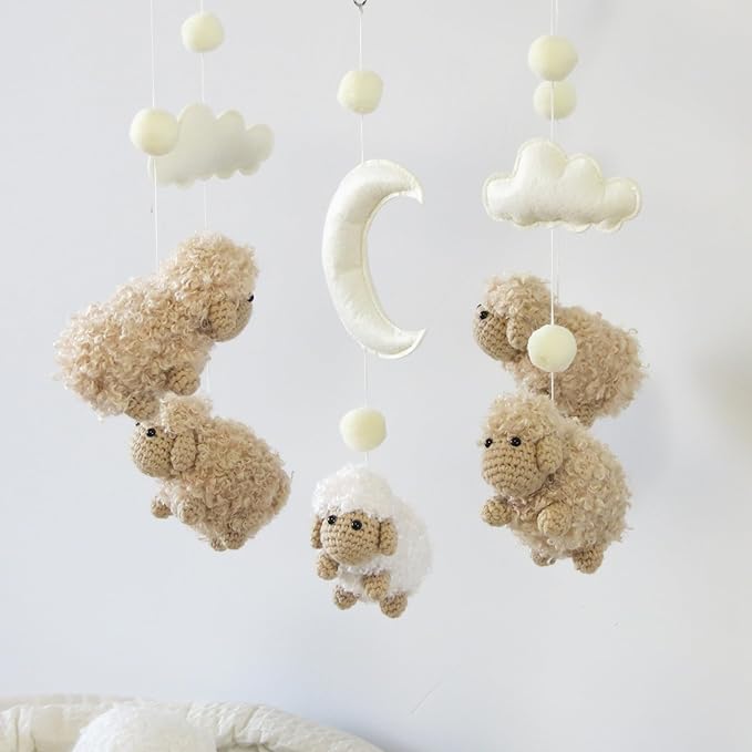 Sheep Crib Mobile Neutral Baby Mobile for Crib Sheep Baby Crib Mobile for Girls Boys Boho Nursery Baby Mobile for Bassinet
