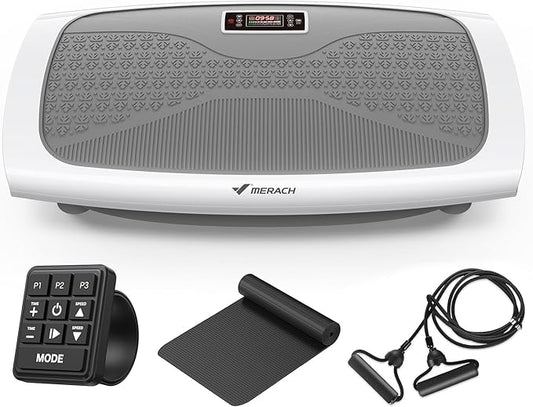 MERACH Vibration Plate Exercise Machine, 3D & 4D Vibration Plate with 2 Tension Ropes LED Display, Whole Body Vibration Platform for Women Men, Exercise Equipment for Home