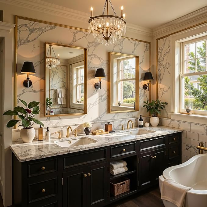 55"x30" Gold Framed Bathroom Mirror, Large Rectangular Vanity Mirror, Aluminum Metal Frame, Wall Farmhouse Modern Wall-Mounted Mirrors for Bathroom, Bedroom, Living Room, Over Sink