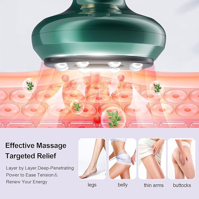 Electric Handheld Cellulite Massager with 12 Suction Modes, Lymphatic Drainage Massager, Cellulite Remover Tool for Legs, Belly, Thighs, Arms, Butt- Christmas,Gifts for Her Women (Green)