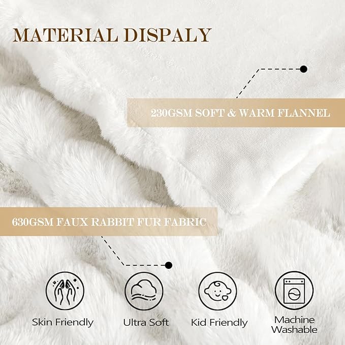 Latepis White Throw Blanket for Couch, Soft Faux Fur Bubble Blankets for Sofa Bedroom Living Room, Cozy Warm Fluffy Blanket for Winter, Great Birthday Gift Selection, 50x60 Inch, 860GSM