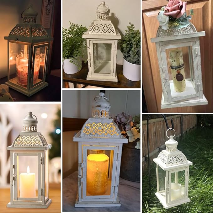 NEEDOMO 14.4" Lanterns Decorations Indoor, Hanging Candle Lantern Outdoor, Vintage Large Lantern Decor with Clear Glass, Metal Candle Holder for Home, Table, Patio, Rustic Farmhouse Wedding, Christmas