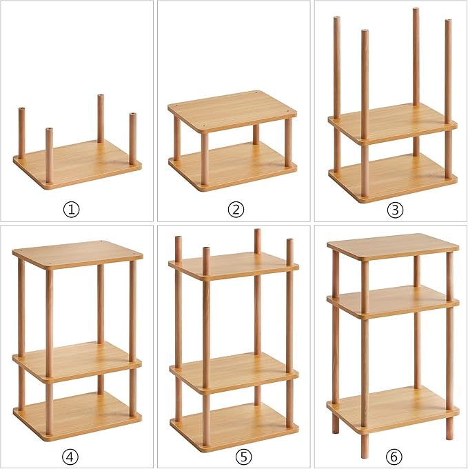 IBUYKE 3-Tier Side Table, Solid Wood Tall End Table with Storage Shelves, Nightstand Bedside Table for Living Room Bedroom Office, No-Tool Assembly, Natural UWST003N