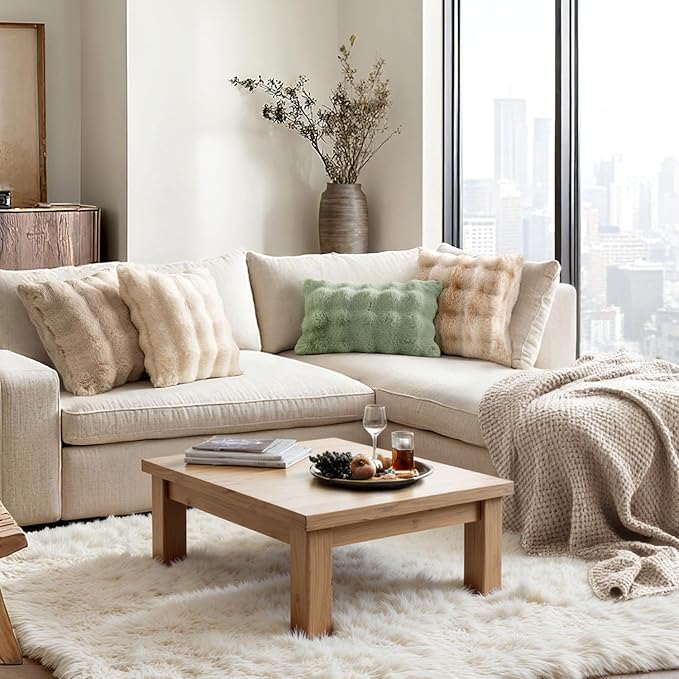 MIULEE Pack of 2 Decorative Pillow Covers Thick Soft Plush Faux Fur Throw Pillows Luxury Home Decor for Couch Bedroom Living Room Sofa,18x18 Inch Sage Green