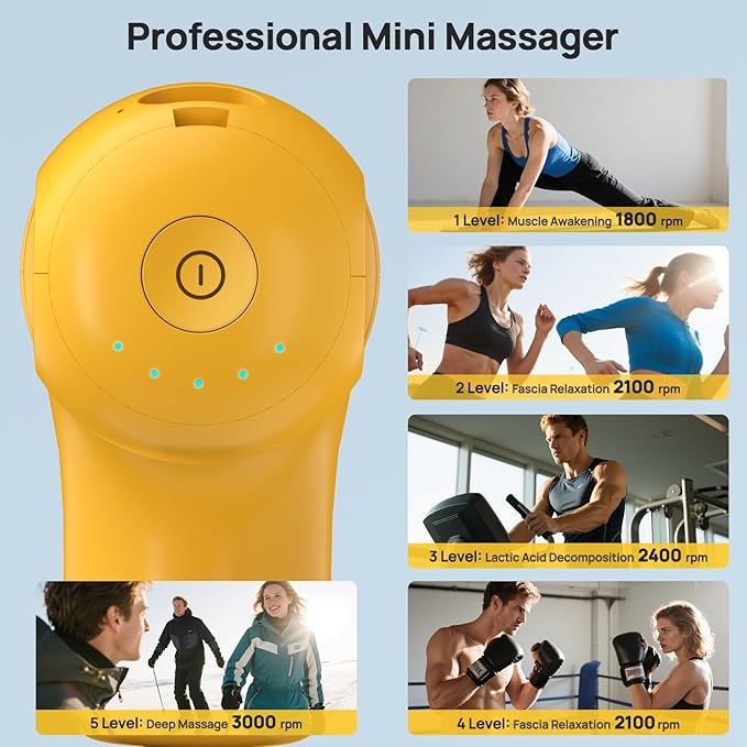 Massage Gun Mini, Electric Muscle Massager Deep Tissue, Compact Travel Size Handheld Percussion Massage Gun for Back, Shoulders, Full Body Recovery and Pain Relief, Birthday Gifts for Men Women