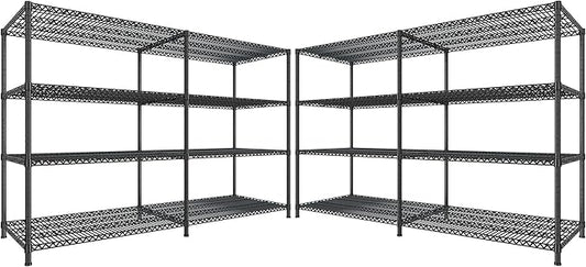 REIBII 81.5''W Storage Shelves 3680LBS Garage Shelving Heavy Duty 4 Tier Metal Shelving Unit Adjustable Wire Shelf and Storage Pantry Shelves for Kitchen Garage, 81.5Wx23.62Dx70.86H，Black, 2PCS