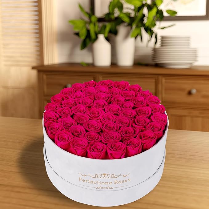 50 Piece Roses in a Velvet Box, Flowers for Delivery, Presereved Flowers Birthday Gifts for Women Mom and Wife (Radiant Pink)
