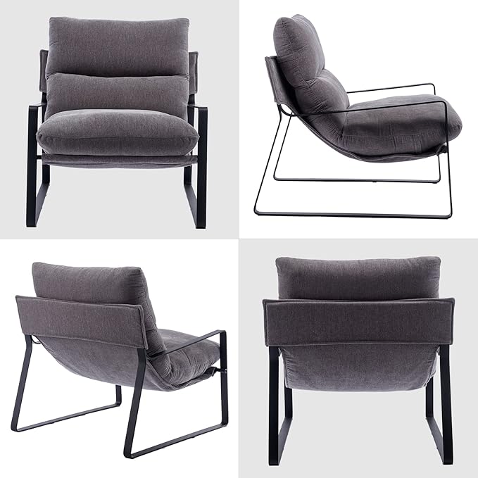 DUOMAY Modern Accent Arm Chair, Comfy Linen Lounge Lazy Chair with Metal Leg, Mid-Century Corner Chair for Living Room Bedroom Office Apartment, Grey