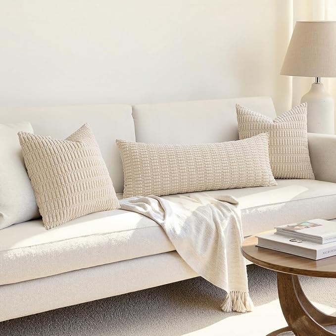 MIULEE Pack of 1 Cream White Long Body Lumbar Decorative Throw Pillow Cover 14x36 Inch for Bed Couch Sofa Living Room Soft Boho Pillow Cover Modern Farmhouse Home Decor