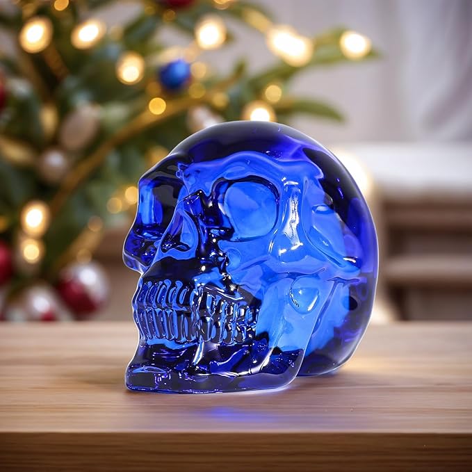 Model Statue for Halloween Decor Indoor Blue Crystal Skull Decorative Figurine Gifts for Women Husbands Halloween Head Figurine Decoration Gift (Blue Skull)