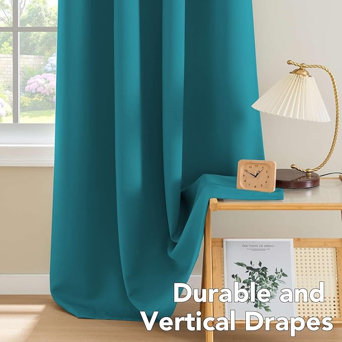 H.VERSAILTEX Thermal Insulated Blackout Curtains Innovated Microfiber Formaldehyde-Free Window Panels for Nursery, Grommet,52 by 84 - Inch - Turquoise Blue - Set of 2