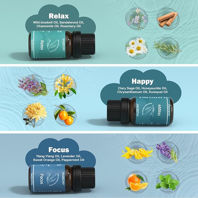 Well-Being Essential Blends Oils Set, Aromatherapy Oils Gift Set for Diffusers Home, Fragrance Oil Scent for Candle Soap Making - Happy, Calm Mind, De-Stress, Relax, Focus, Sweet Dreams