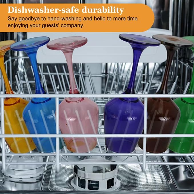 Colored Wine Glasses Set of 6-14oz Colorful Long Stem Wine Glass, Multi Color Pretty Crystal Glassware, Hand Blown Goblets Drinkware, Unique Stemware Wine Glass Holiday Gift Set