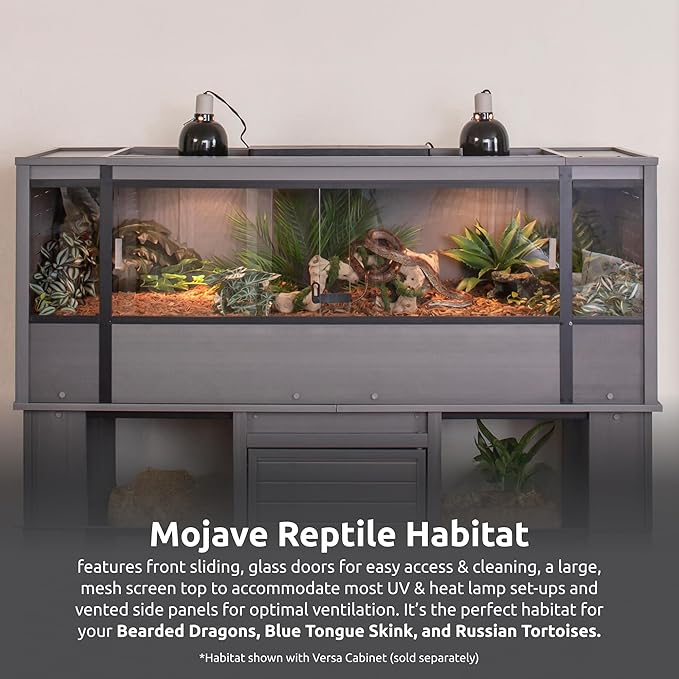New Age Pet ECOFLEX 60-Inch Mojave Reptile Lounge in Grey- Durable, Moisture-Resistant Wood Plastic Composite Habitat with Vented Side Panels, Removable Sliding Glass Doors & Lock