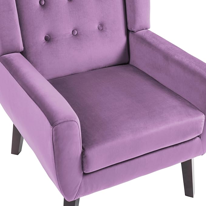 UIXE Accent Chairs Set of 2, Modern Upholstered Arm Chair, Mid-Century Club Armchair Comfy Single Lounge Sofa, Button Tufted Living Room Reading Side Seating for Bedroom Office, Velvet-Purple