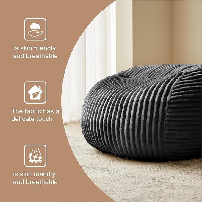 Premium Beige Bean Bag Chair for Adults with Armrest- Ultra Plush Memory Foam Lounge Sofa & Comfy Reading Nook Chair for Bedroom, Living Room & Dorm (Gray, 4FT)