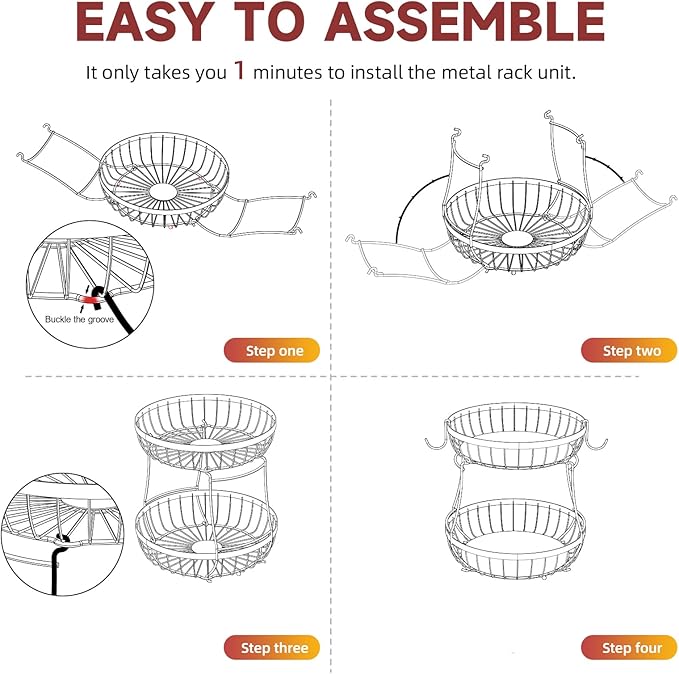 2 Tier Fruit Basket for Kitchen Counter with 2 Banana Hangers, 2025 Pro Detachable Metal Fruit Bowl with Wooden Handle,Fruit Holder for Bread Snack Veggies, Black Extra Large
