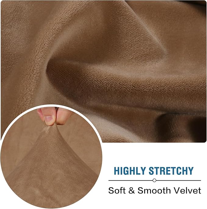 H.VERSAILTEX Velvet Stretch Individual Couch Cushion Cover Plush Slipcover for Loveseat Sofa Seat Furniture Protector Cover (1 Piece Loveseat Cushion Cover, Camel)