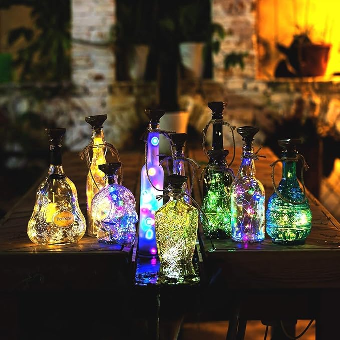 YJFWAL Upgraded 12 Pack Solar Wine Bottle Lights, 20 LEDs Waterproof Copper Light, Bottle Light Fairy Cork String Lights for Yard Patio Decor, DIY Birthday Gift for Mom Grandma Girlfriend(3 Colors)