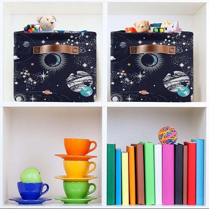 Storage Basket Bin Space Galaxy Constellation Organizer Basket Collapsible Shelf Basket Cube with handle for Nursery Bedroom Bathroom, one sizex1
