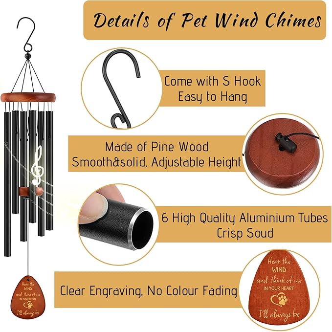 Pet Memorial Wind Chimes 26" - Dog Memorial Gifts for Loss of Dog, Dogs Remembrance Bereavement Gift, Pet Loss Sympathy Gifts (Design 3)