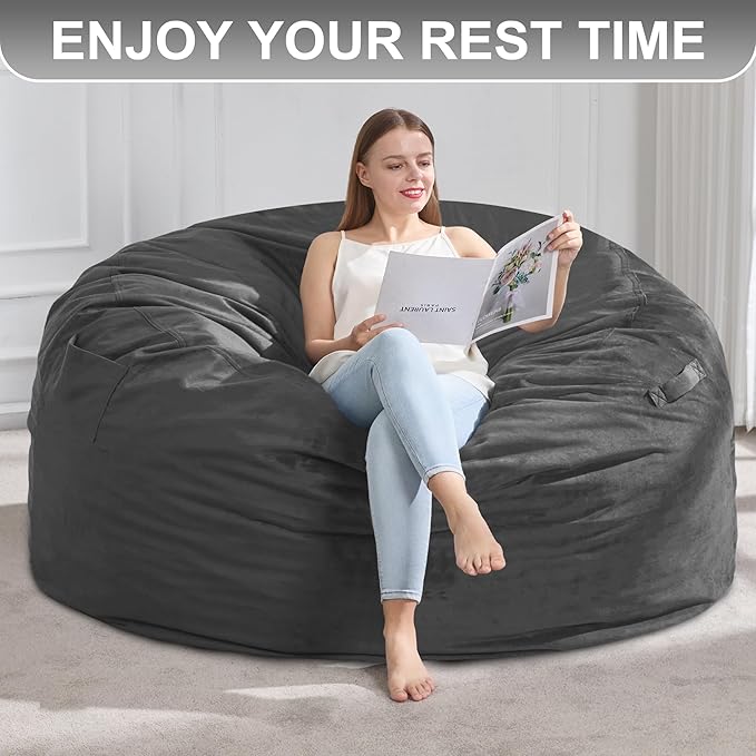 Hobestluk 5FT Bean Bag Chair Giant Bean Bag Chairs for Adults Large Bean Chairs with Removable Cover, Beanbag Chair with Filler, Adult Bean Bag Chairs for Living Room, Bedroom