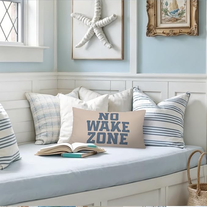 Coastal Beach Room Decor 12x20 Pillow Cover, Lake House Decor, No Wake Zone Nautical Coastal Decorative Lumbar Pillow Covers for Bedroom Living Room Home Sofa Couch