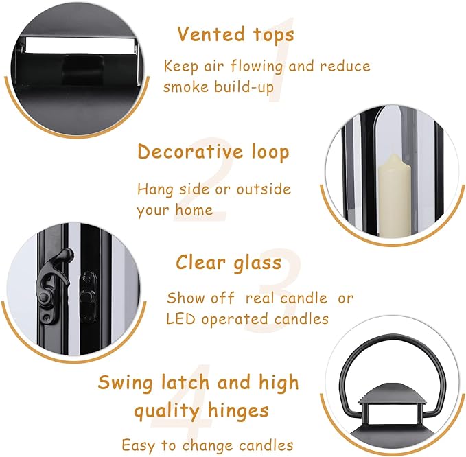 Bdor 16 Inches Metal and Tempered Glass Candle Lantern - Premium Outdoor Lantern, Decorative Lanterns with Handcrafted Design for Patio, Garden & Indoor Decor