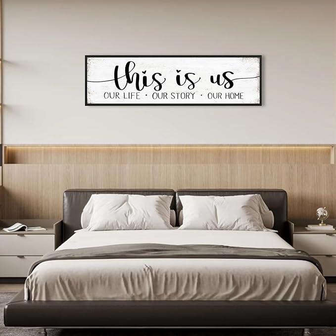 This Is Us Sign Wall Decor: Family Signs for Home Decor Living Room Wall Art Framed 16"x48"Large Farmhouse Rustic Home Sign Wall Decor Above Bed,Country Wall Plaques Hanging Master Bedroom Decor