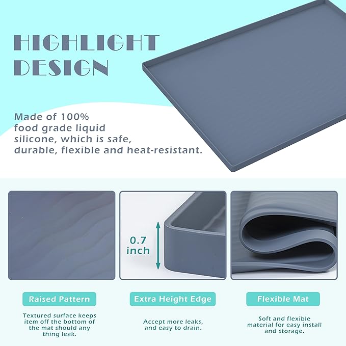 URMONA Waterproof Silicone Under Sink Mat 22'' x 19'' Shelf Liner for Kitchen and Bathroom, Cabinet and Counter Protector, Storage and Organizers, Litter Mat, Pet Cat Puppy Essentials(Cream)