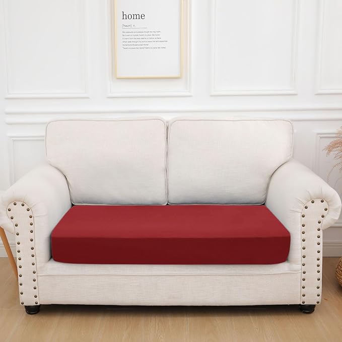 hyha Waterproof Couch Cushion Covers, Stretch Sofa Couch Seat Slipcover for Dog Washable, Non-Slip Waterproof Outdoor Cushion Covers for Patio Furniture Replacement (1 Piece for Medium, Wine Red)