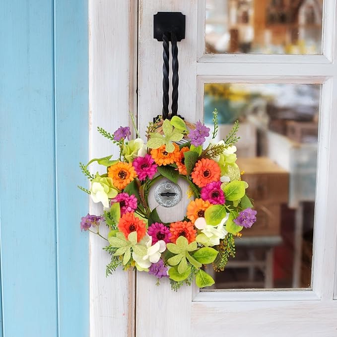 6 Pcs Artificial Summer Wreaths Mini Colorful Daisy Floral Wreath Farmhouse Spring Swag Kitchen Cabinet Wreaths Hanging Flowers Wreath for Front Door Indoor Outdoor Home Decor Festival Celebrations