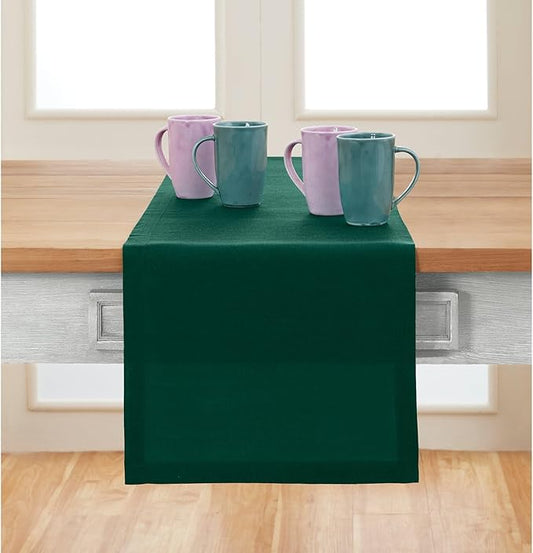 Solino Home Linen Table Runner 90 Inches Long - 100% Pure Linen Rainforest Green Dining Table Runner 14 x 90 Inch for Fall, Autumn, Thanksgiving - Fete